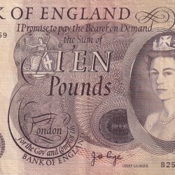 Ex Rare 10 Pounds 1970-75 Queen Elizabeth II Old Very Fine Note #3