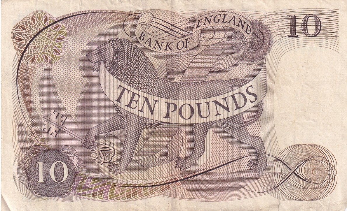 Ex Rare 10 Pounds 1970-75 Queen Elizabeth II Old Very Fine Note #3