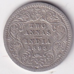 British India 2 Annas 1895 Victoria Silver Rare Coin