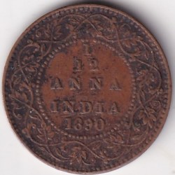 British India Victoria 1/12 Anna 1890 Coin