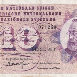 Switzerland 10 Francs 5th Series Old Issue Rare Note #B-2