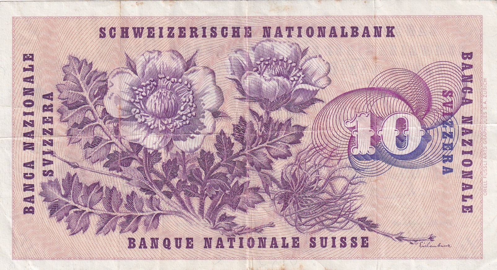 Switzerland 10 Francs 5th Series Old Issue Rare Note #B-2