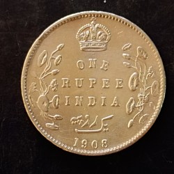 Silver British India King and emperor Edward VII Denominaton 1₹ Year 1908 Same and similar piece is available