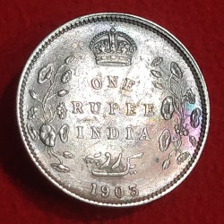 One Rupee Silver Coin Edward VII Year 1903 Different Varietie B Incused with DOT