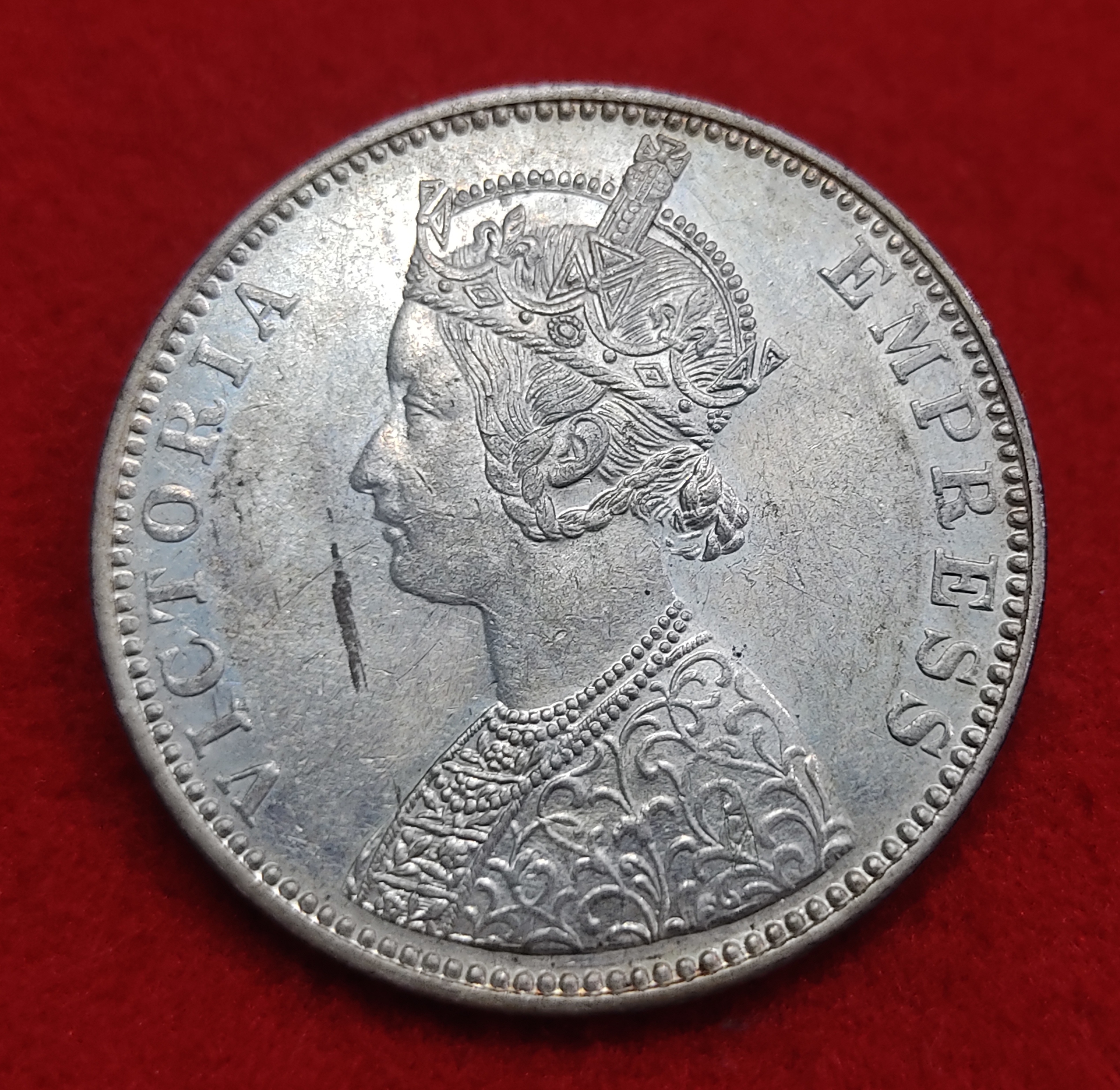 One Rupee Silver Coin Victoria Empress 1892 B GEM UNC Condition