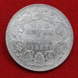 One Rupee Silver Coin Victoria Empress 1885 B Raised Rare Varietie Good Condition Coin