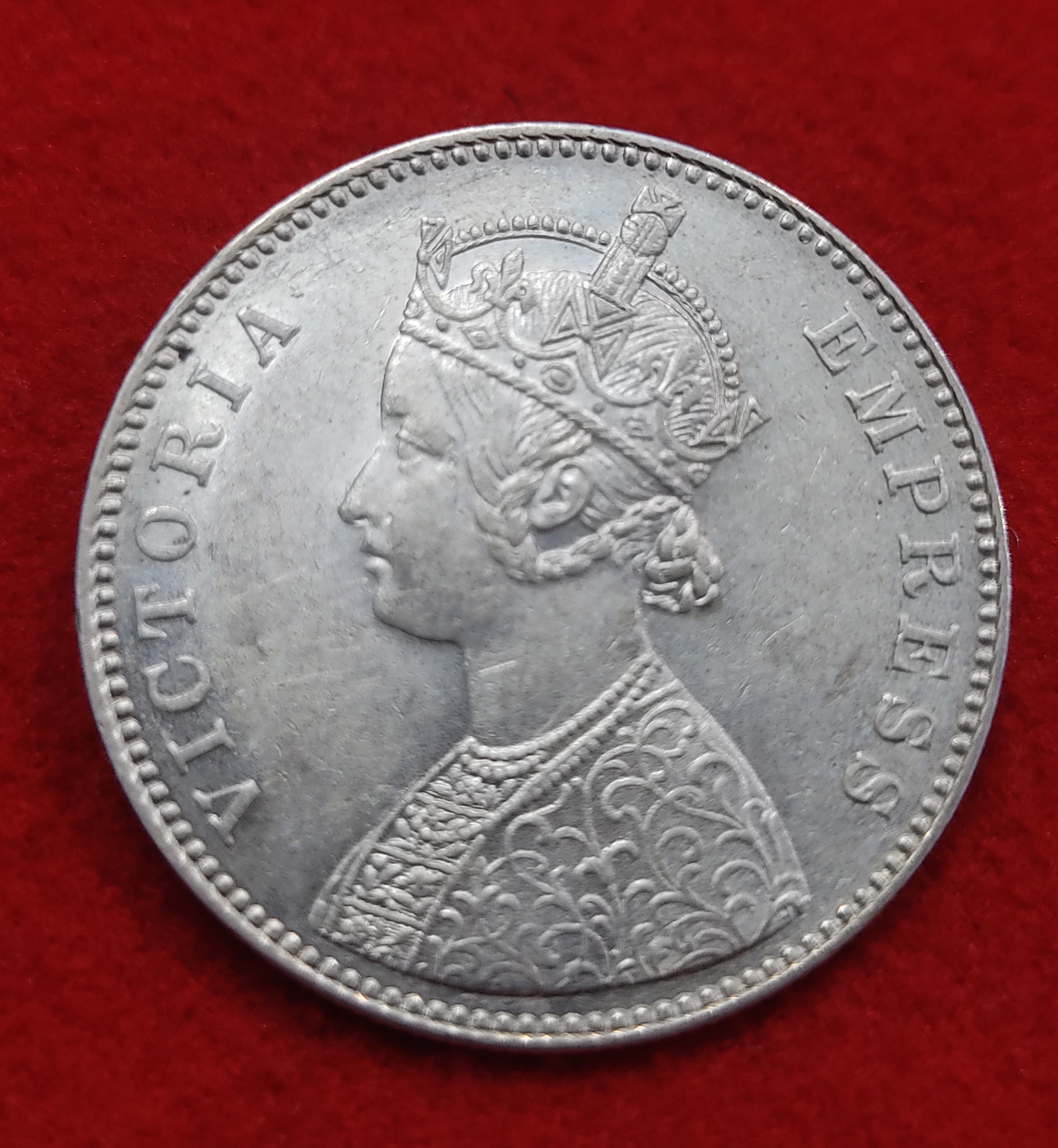 One Rupee Silver Coin Victoria Empress 1885 B Raised Rare Varietie Good Condition Coin