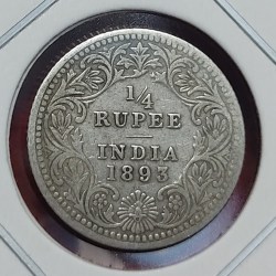 1/4 Rupee Silver Victoria Empress 1893 Calcutta Mint