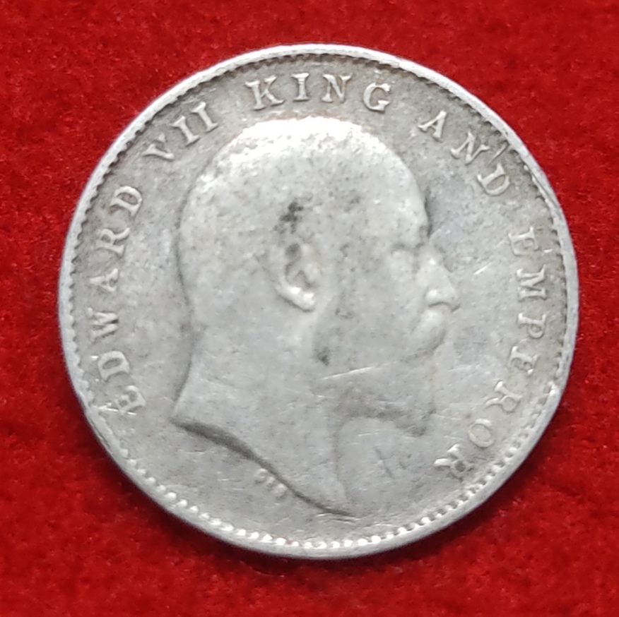 Two Annas Silver Edward VII 1910 Calcutta Mint