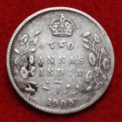 Two Annas Silver Coin Edward VII 1905 Calcutta Mint