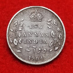 Two Annas Silver Coin Edward VII 1904 Calcutta Mint