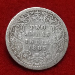 Two Annas Silver Coin Victoria Empress Year 1887