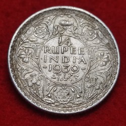 1/4 Rupee Silver Coin George VI 1939 Calcutta Mint