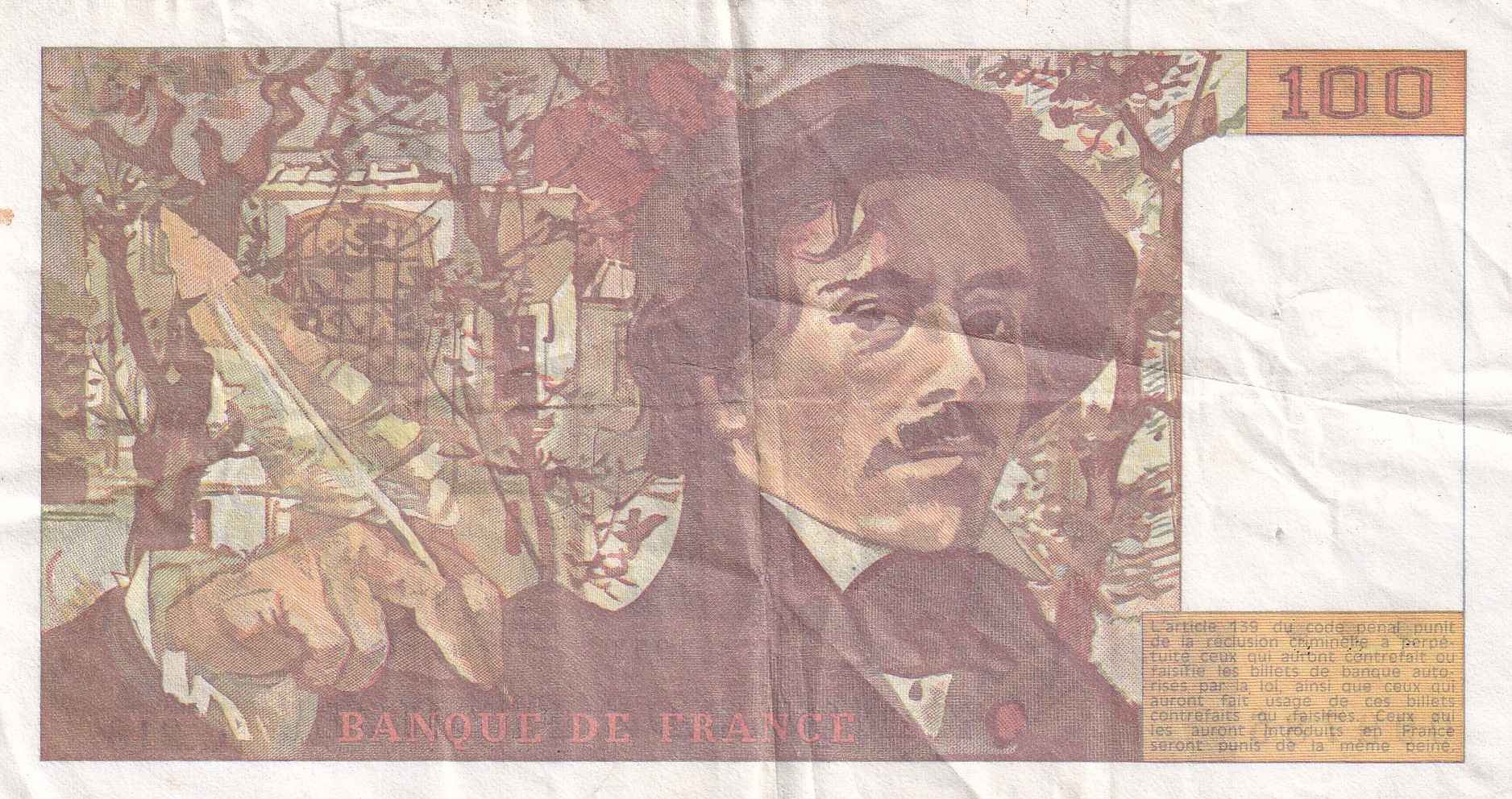 France 100 Francs (Eugene Delacroix) Bank Note
