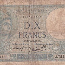 France 10 Francs 1939 Series Rare Note Normally Repaired