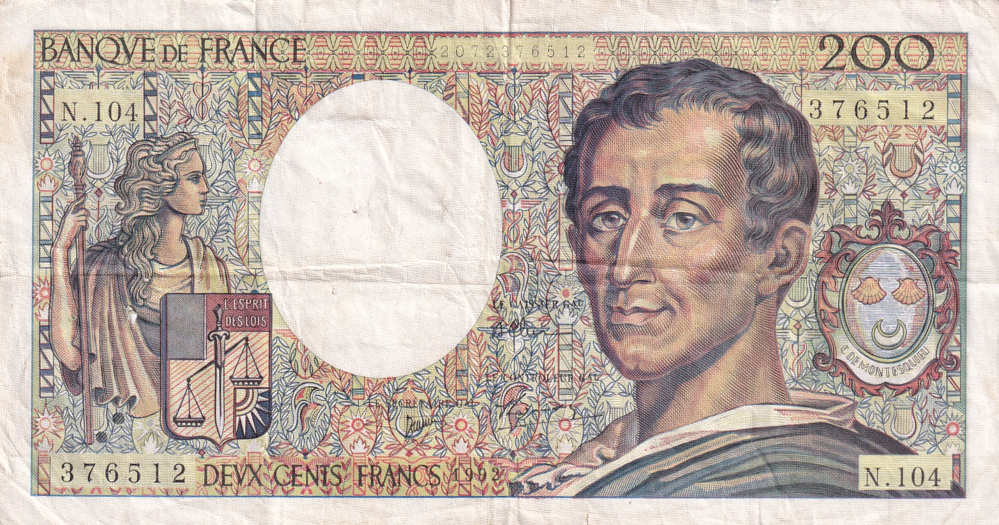 France 200 Francs de Montesquieu Rare Note