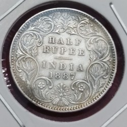 Half Rupee Silver Victoria Empress 1887 Calcutta Mint