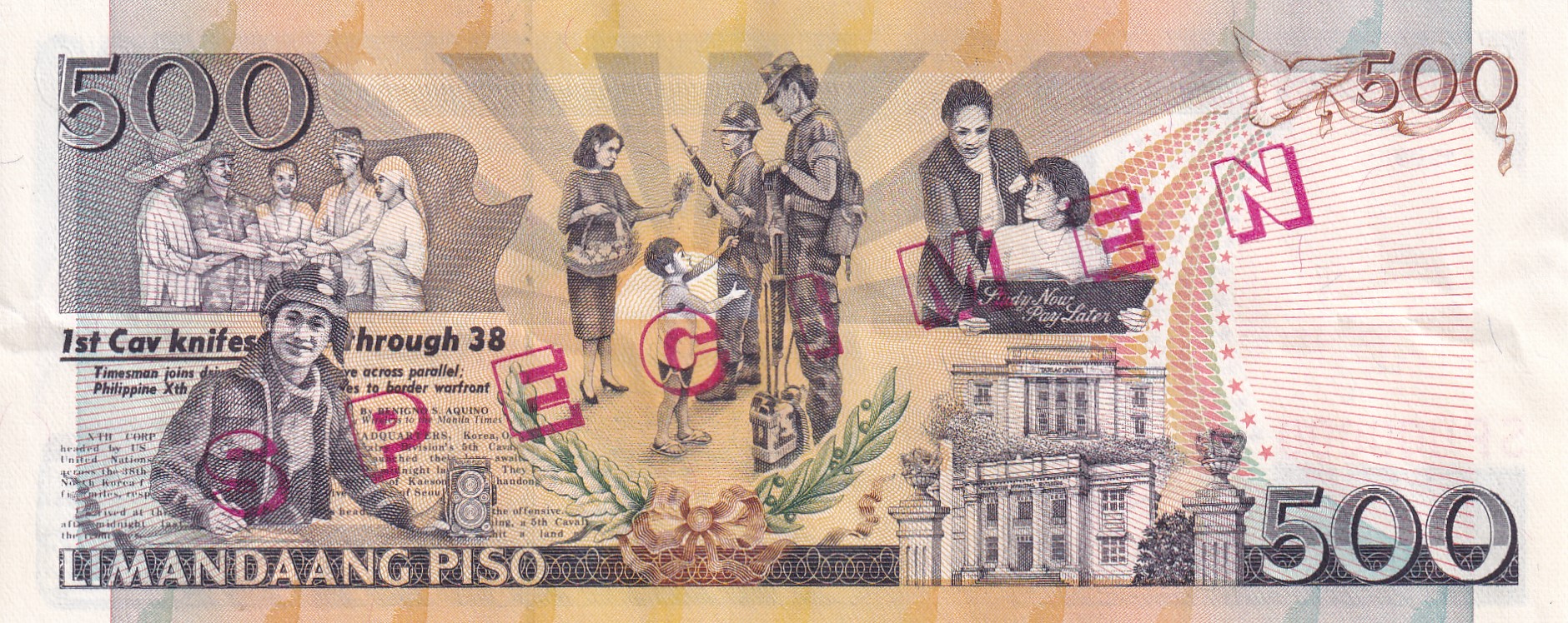 Specimen 000000 Philippines 500 Piso rare UNC Note