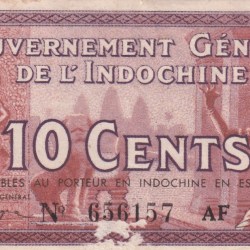 French Indochina 10 Cent 1939 Very Rare Top Condition Note #B-2