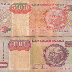 Angola 2 Different (50000 + 1000 ) Kwanzas Rare ( 2 Note Set)