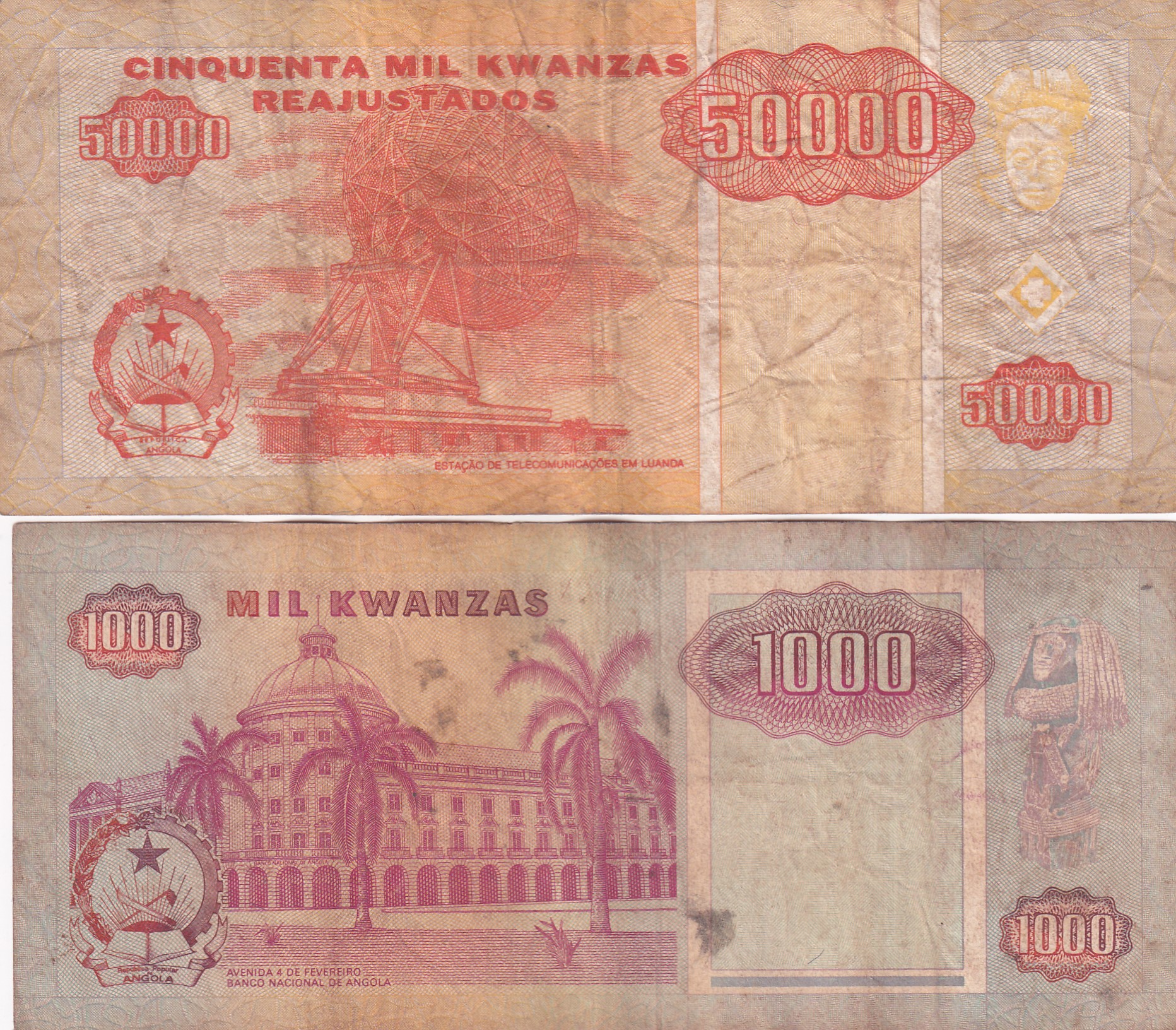 Angola 2 Different (50000 + 1000 ) Kwanzas Rare ( 2 Note Set)