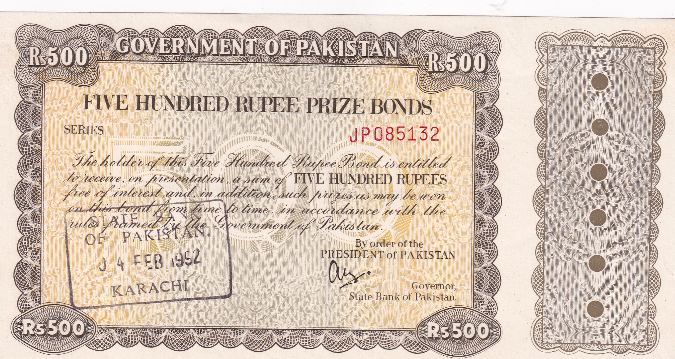 Pakistan 500 Rupees Prize Bonds Karachi Old Issue & 100% Original