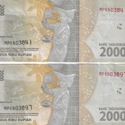 Indonesia 2000 Rupiah (2 PCS LOTT) Rare Note