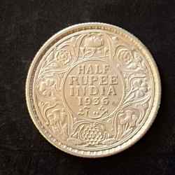 Silver British India King and emperor George v Year 1936 Denominaton 1/2₹ Same and similar piece available