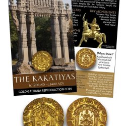 🟡 KAKATIYA – MINIATURE GADYANA REPRODUCTION COIN WITH BEAUTIFUL FOLDER PACKAGING