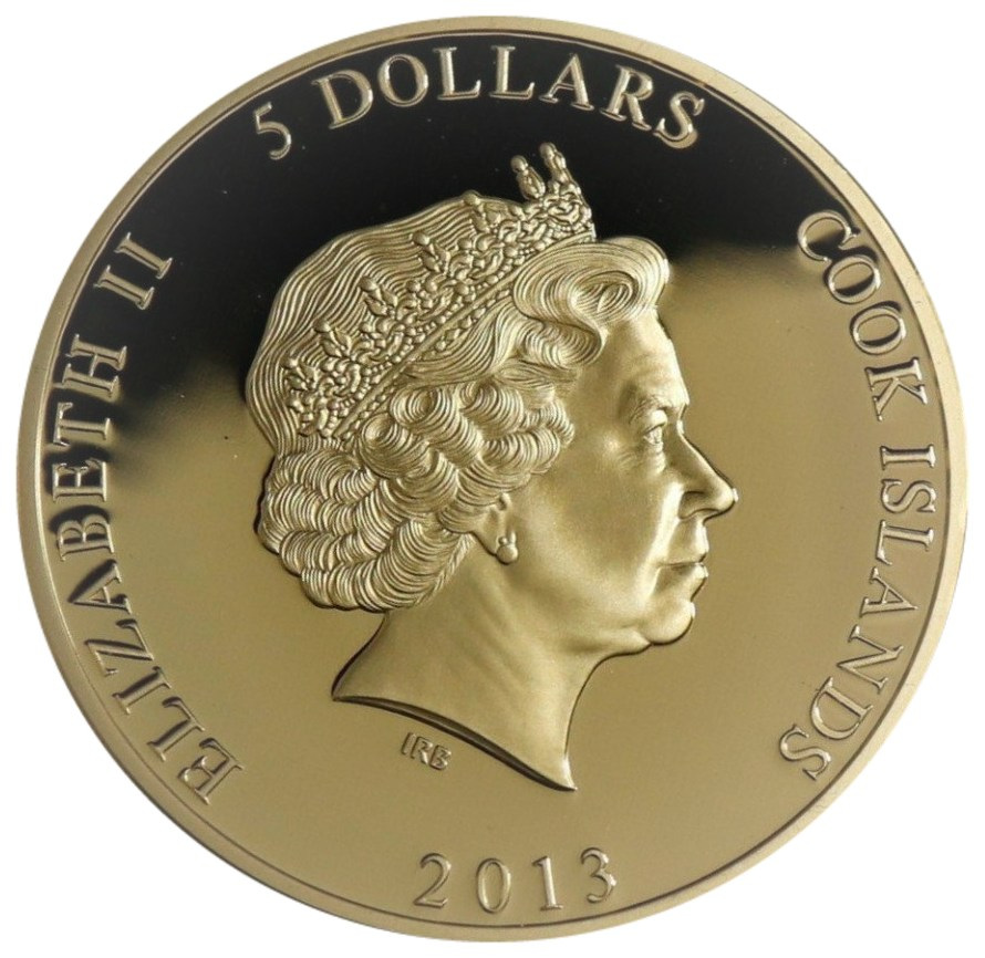 Cook Islands 5 Dollars 2013 - Elizabeth II Coronation Jubille (Weight 145g) Coloured coin with capsule and box