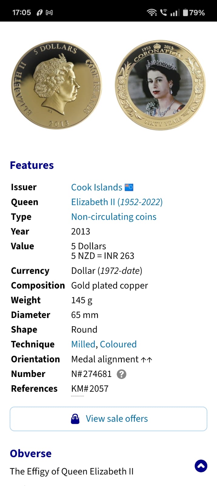 Cook Islands 5 Dollars 2013 - Elizabeth II Coronation Jubille (Weight 145g) Coloured coin with capsule and box