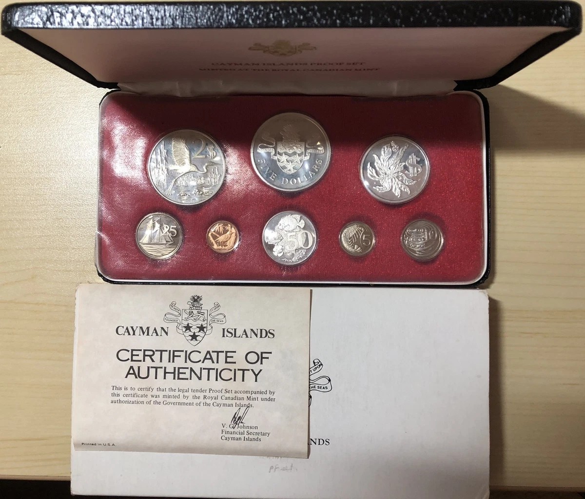 1974 Cayman Islands Queen Elizabeth II Proof Set of 8 Coins 4 are Silver