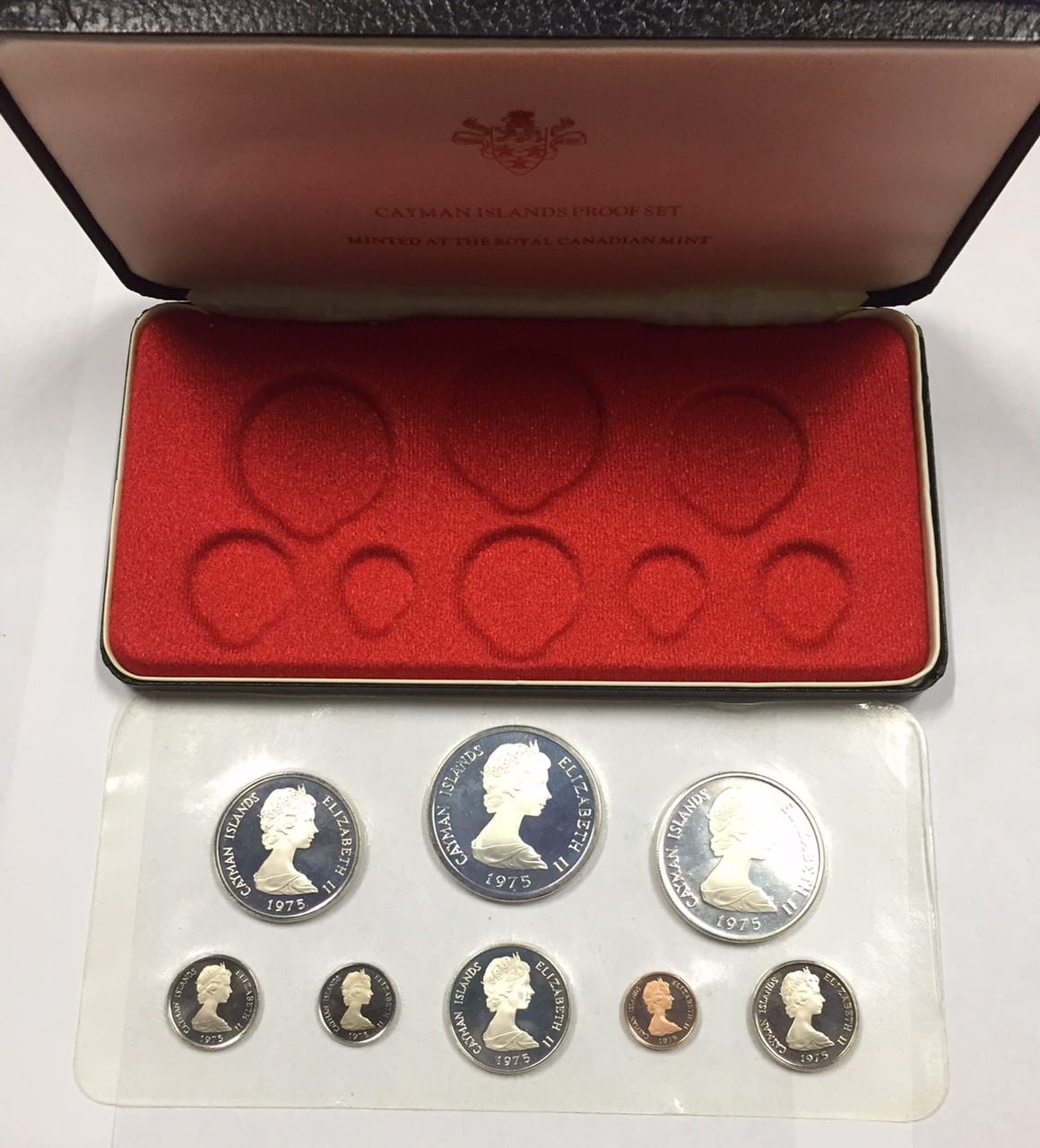 1974 Cayman Islands Queen Elizabeth II Proof Set of 8 Coins 4 are Silver