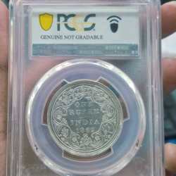Extremely Rare One Rupee Year 1862 Silver 4 Dot UNC PCGS Grading Coin #01