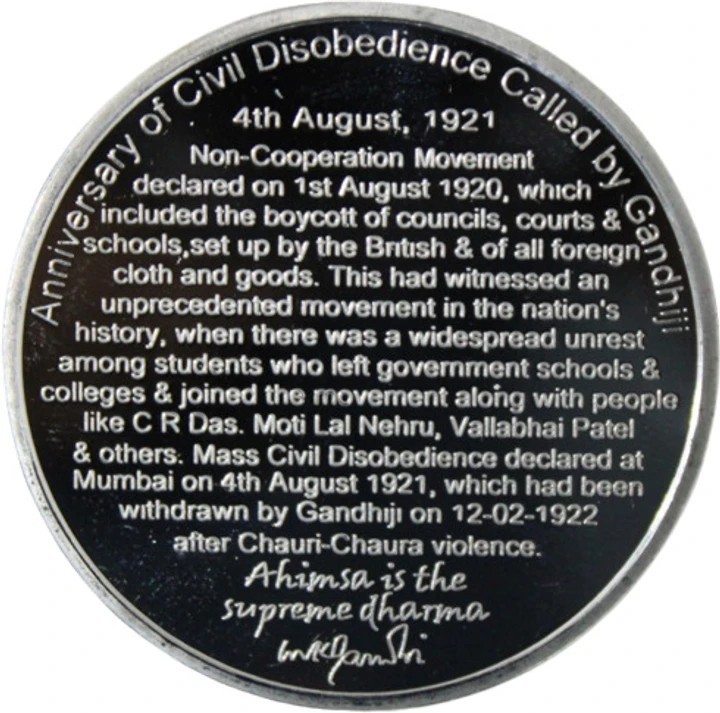 Mahatma Gandhi Civil Disobedience 1921 Beautiful Medallion With Box And Certificate