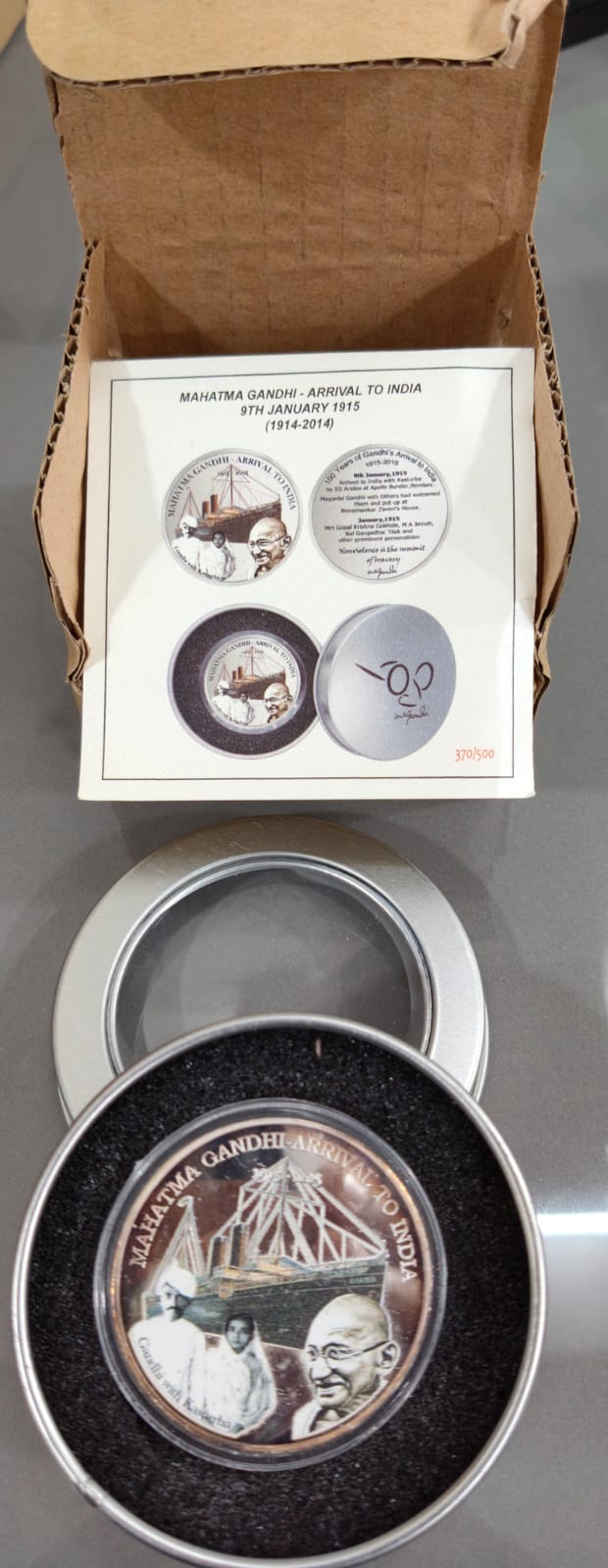Mahatma Gandhi -Arrival to India Silver Plated Medallion With Box And Certificate