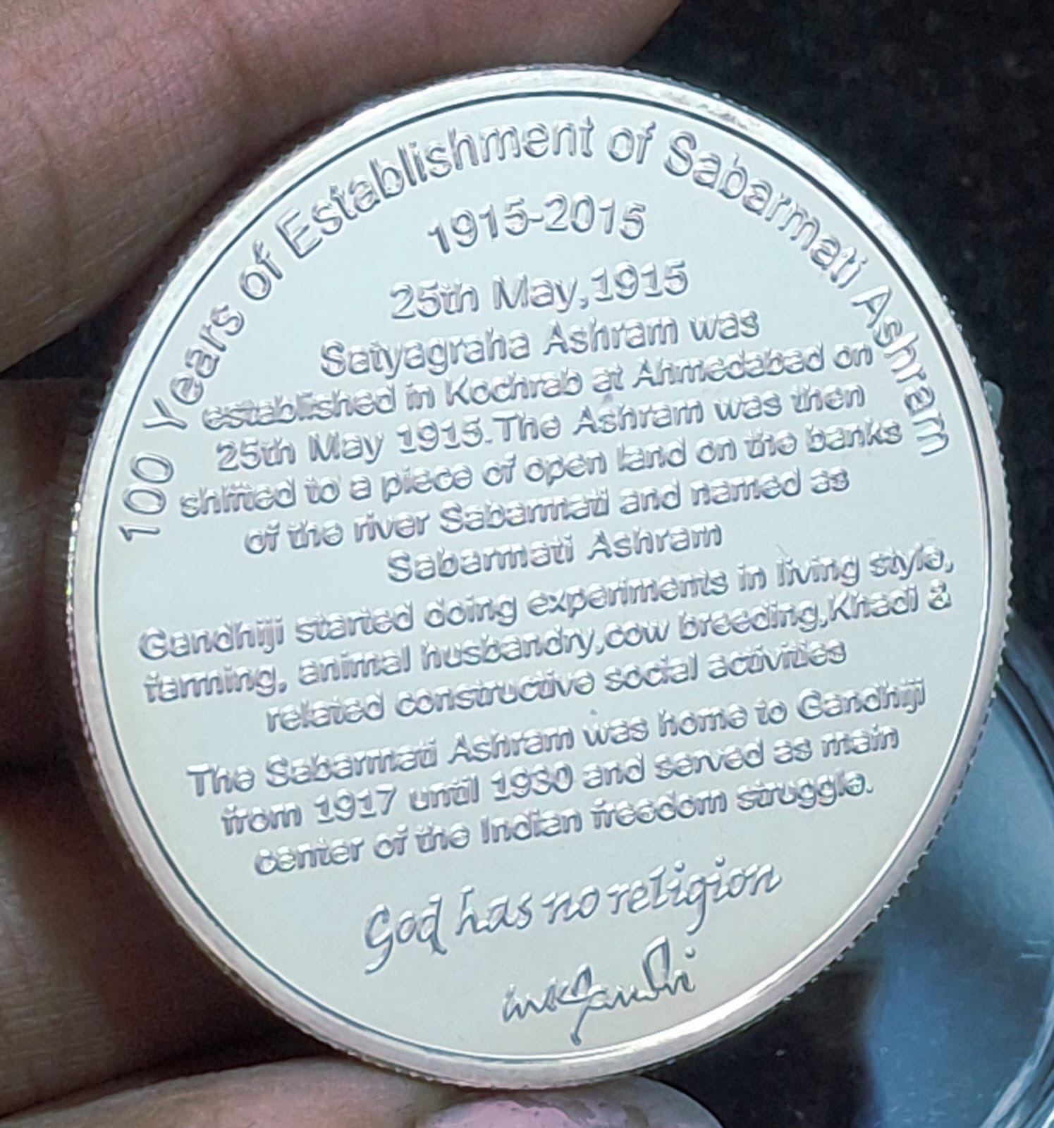 Mahatma Gandhi - establishment of sabarmati ashram 5th may (1915-2015) silver plated medallion with box & certificate