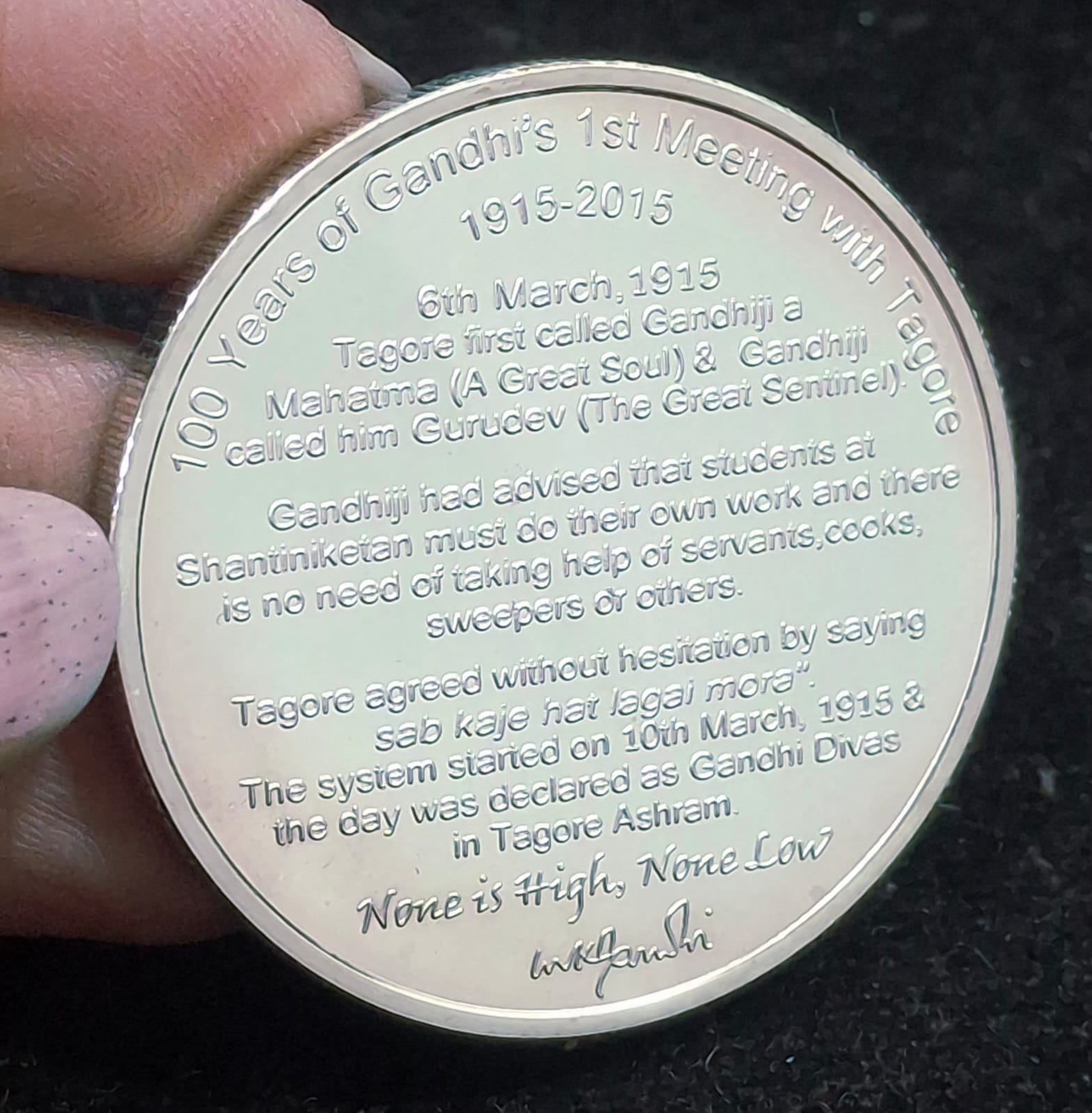 Mahatma Gandhi- Meeting Tagore (1915 - 2015) Silver plated medallion with box & certificate