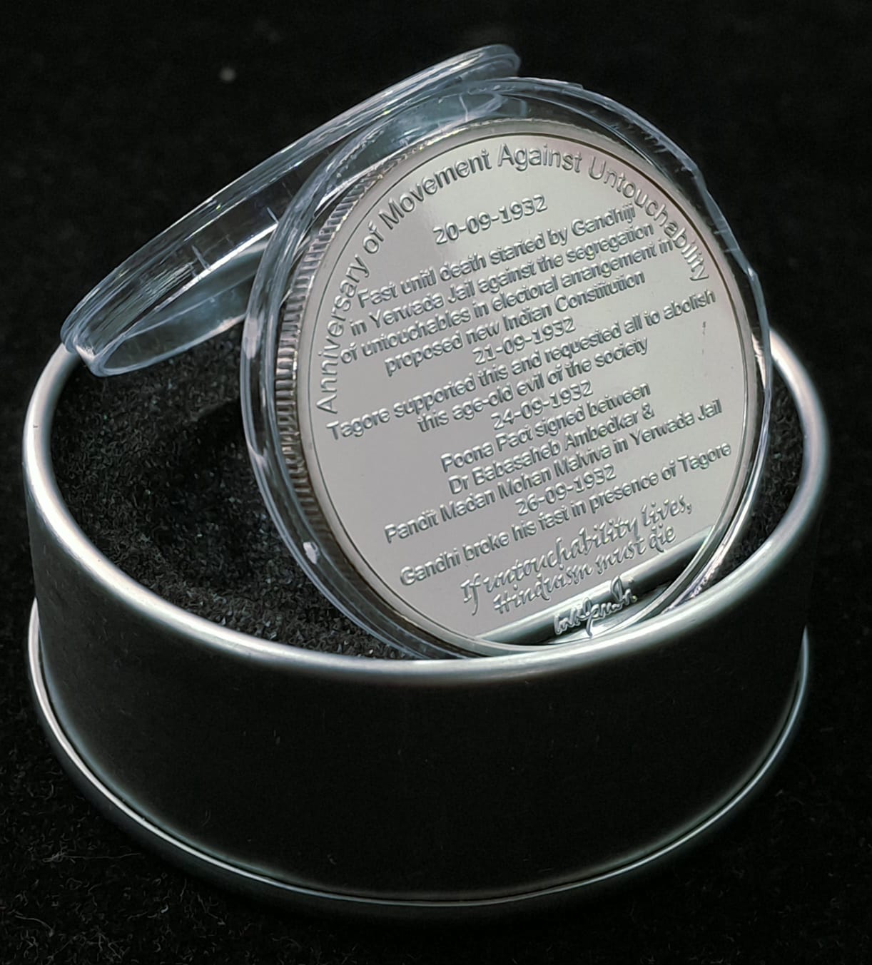 Mahatma Gandhi - Anniversary of Harijan Movement (1932 - 2015) Silver Plated Medallion With Box & Certificate