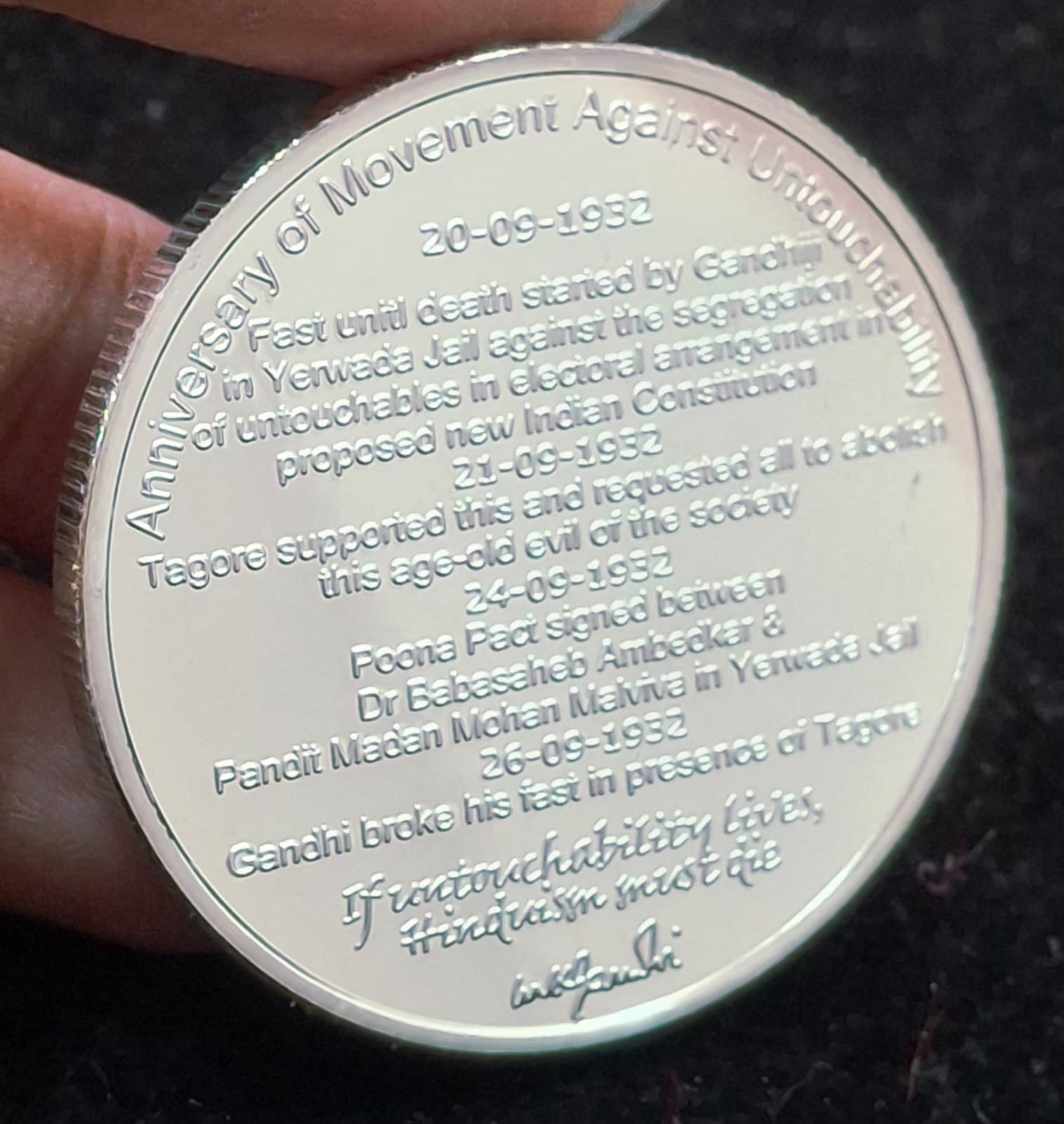 Mahatma Gandhi - Anniversary of Harijan Movement (1932 - 2015) Silver Plated Medallion With Box & Certificate