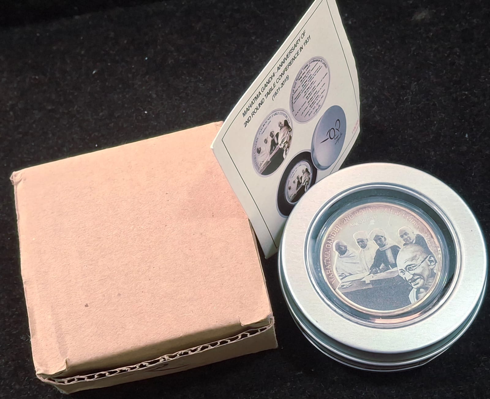 Mahatma Gandhi - Anniversary of 2nd Round Table Conference In (1931-2015) Silver Plated Medallion With Box & Certificate