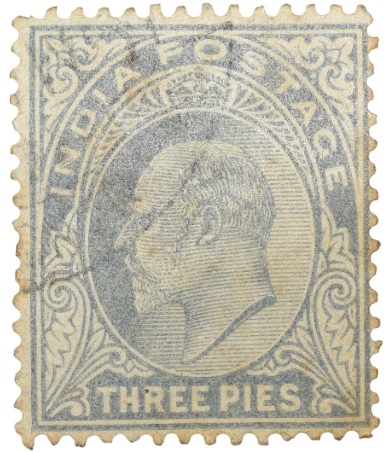 Postal Stamp of Edward VII 3 Pies Grey Colour - Used Condition as per image.