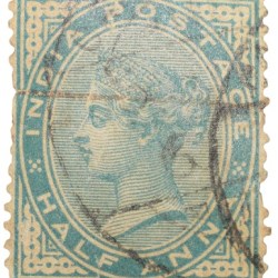 Postal Stamp of Queen Victoria 1/2 Anna Green Colour - Used Condition as per image.
