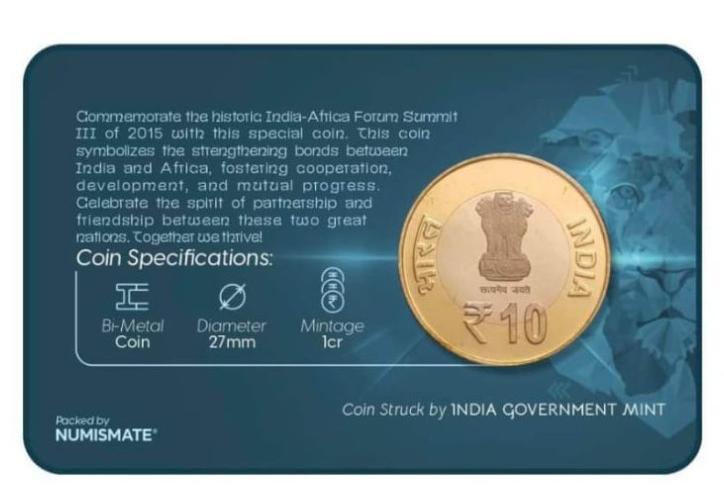 10 Rs (India-Africa Forum Summit III) Commemorative Issue Rare Coin CARD Special Edition SKU: NH10