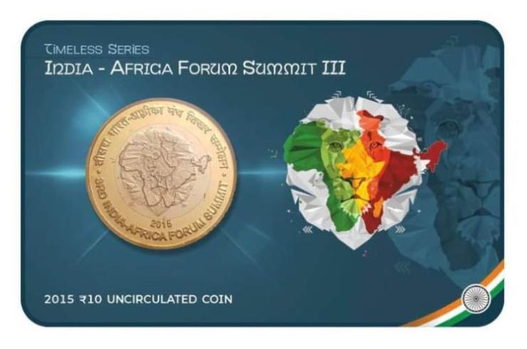 10 Rs (India-Africa Forum Summit III) Commemorative Issue Rare Coin CARD Special Edition SKU: NH10