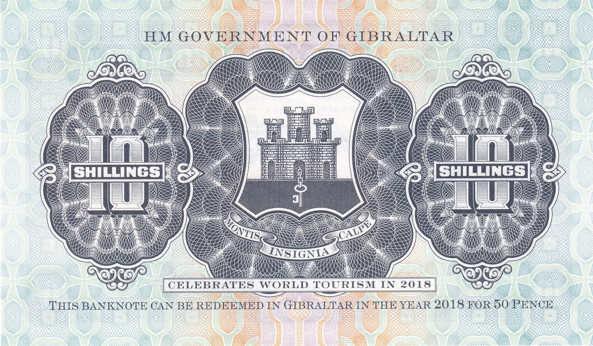 10 Shillings of Gibraltar Country (AD 2018) Commemorative issue - World Tourism Year (2018)