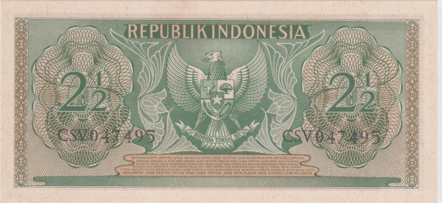 Old 2-1/2 Rupiah of Indonesia (AD 1956) with Portrait of old Rotinese man Rare