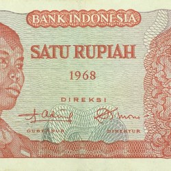 Old 1 Rupiah of Indonesia (AD 1968) with General Sudirman/Woman creating copra