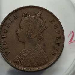 British India Victoria One Quarter Anna 1891 Copper Coin