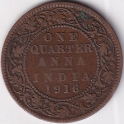Ex rare 1/4 Anna 1916 British India King George V Coin #2